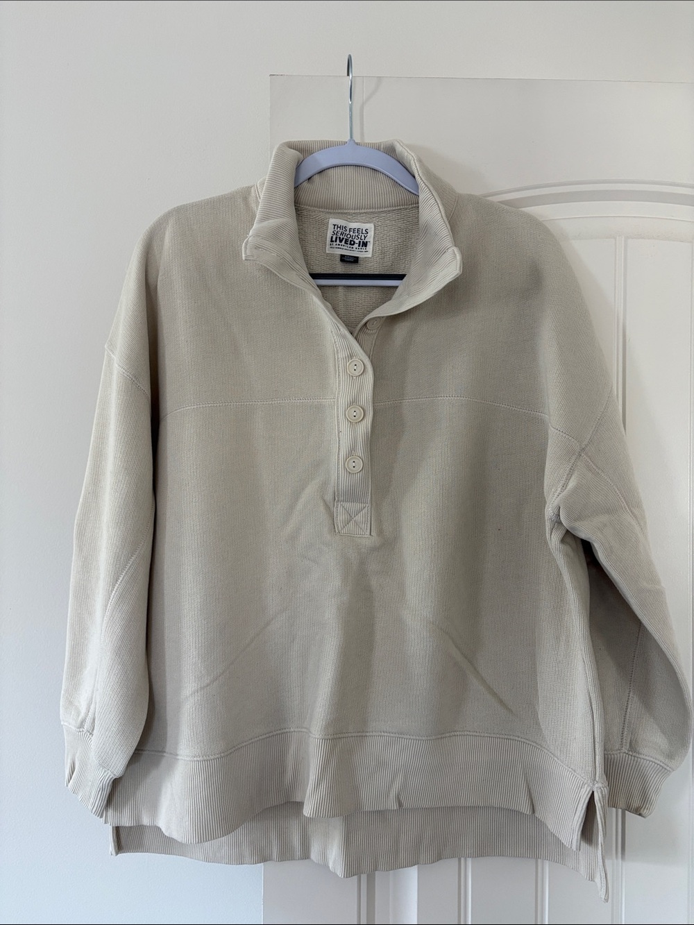 Women’s Beige Button-Front Pullover Sweater